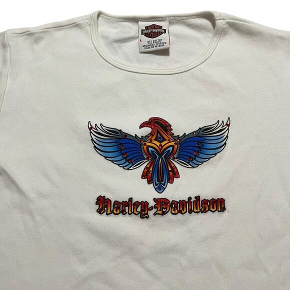 Harley Davidson Y2K Bedazzled Flame Eagle Baby Tee Top - Picture 3 of 3